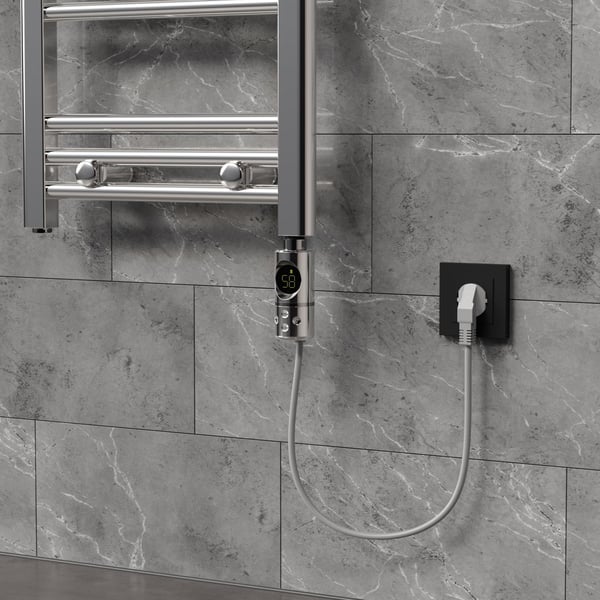 ML-Design Varmestav 1200W Krom med termostat og LCD-skærm; Elektronisk temperaturregulator og timing-funktion; Varmelegeme til
