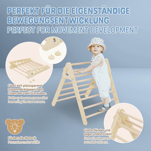 Joyz kiipeilykolmio lapsille; luonnonmateriaali; sisätilojen kiipeilyteline massiivipuusta; Piklerin kolmio; Montessori-lelu; puukolmio vauvoille 1