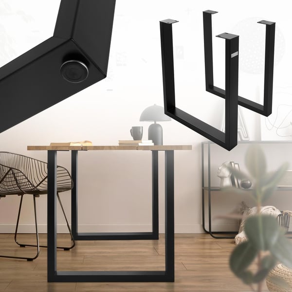 ML-Design 2 kpl pöytäjalusta 70 x 74 cm U-muodossa; metalli; musta; teollinen muotoilu; säädettävä lattiasuoja; jalkarakenne ruokapöydille ja