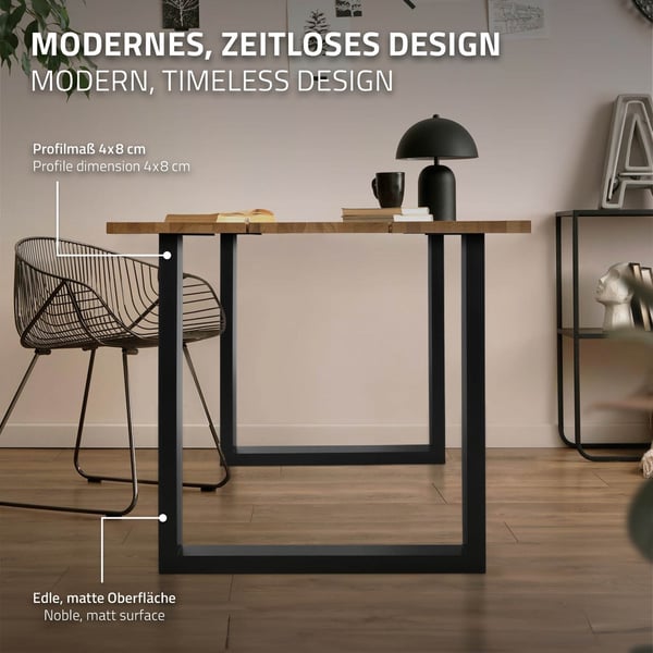 ML-Design 2 kpl pöytäjalusta 70 x 74 cm U-muodossa; metalli; musta; teollinen muotoilu; säädettävä lattiasuoja; jalkarakenne ruokapöydille ja