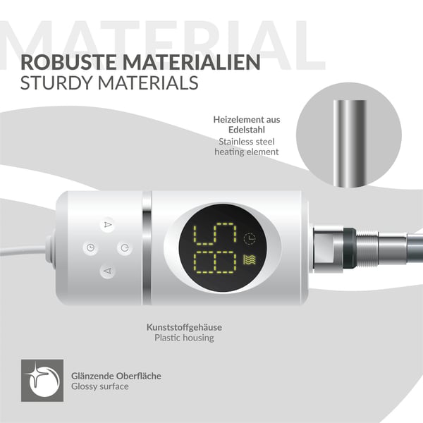 ML-Design Varmestav 1200W Hvid med termostat og LCD-skærm; Elektronisk temperaturregulator og timing-funktion; Varmelegeme til
