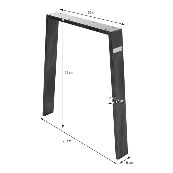 ML-Design 2 stk. Bordben Loft 75x72 cm; Industriel; Profil 8x2 cm; af stål; Industrielt design; U-form; Metal bordramme scandic; Bordben