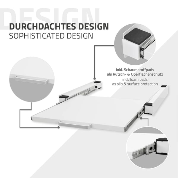 ML-Design mellemramme med udtræksplade af stål; 60x60 cm; hvid; forbindelsesramme til vaskemaskine / tørretumbler; mellembygningssæt med udtræk som