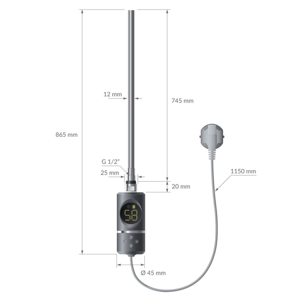 ML-Design Varmestav 900W Antracit med termostat & LCD-skærm; Elektronisk temperaturregulator & timing-funktion; Varmelegeme til