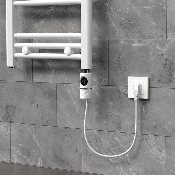 ML-Design Varmestav 600W Hvid med termostat og LCD-skærm; Elektronisk temperaturregulator og timing-funktion; Varmelegeme til badeværelsesradiatorer;