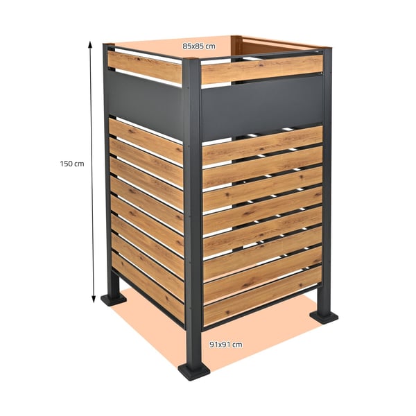 ML-Design Affaldsspandhegn til 1 affaldsspand; antracit trælook; stål; 91x91x150 cm; rustfri; massiv; affaldsspandboks affaldsspandafdækning