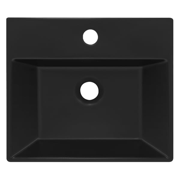 ML-Design Keramisk Håndvask Sort 415x365x130mm inkl. Afløbsventil Firkantet Overfladehåndvask Moderne Vaskevask med Overløb og Afløbshul Håndvask til