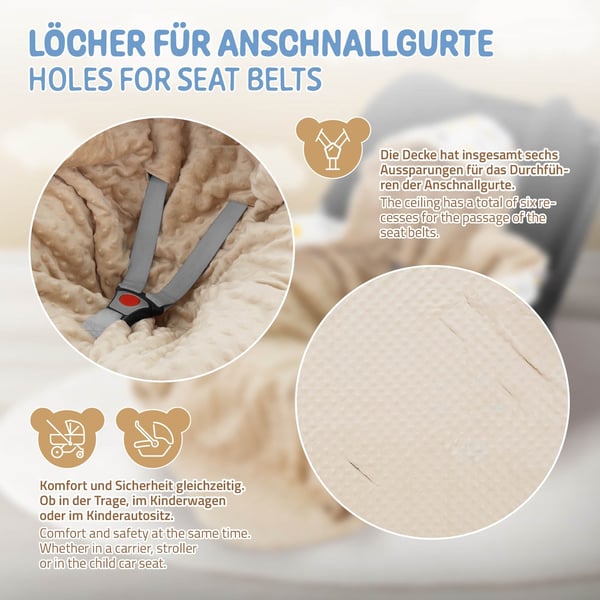 Joyz Einschlagdecke beigem Minky; 100% Baumwolle; 84x84 cm; Doppelseitig; Universal für Babyschale; Autositz; Kinderwagen oder Buggy; Kuscheldecke