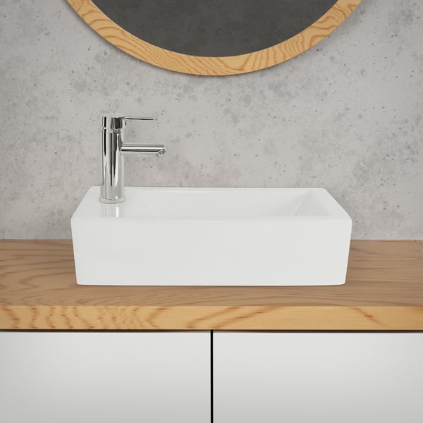 ML-Design Keramisk Hvid Vask 51x25x13 cm; Firkantet; Lille; Hanehul til højre; Vægmontering eller Overfladevask; Moderne Håndvask; til Badeværelse
