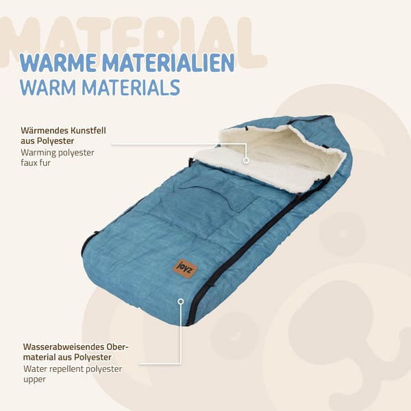 Joyz Babyfußsack; Jeans Blå; Universal Fodpose til Babysæde; Barnevogn & Klapvogn; Fleece Sædehynde; Hyggepose med Lynlås; Hovedstykke & Lomme;