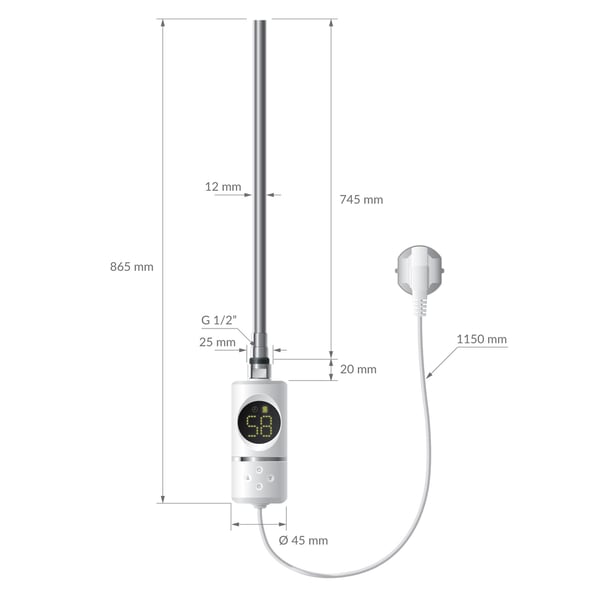 ML-Design Varmestav 900W Hvid med termostat og LCD-skærm; Elektronisk temperaturregulator og timing-funktion; Varmelegeme til badeværelsesradiatorer;