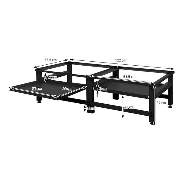 ML-Design Doppel Vaskemaskine Understel med 2 udtrækkelige hylder; Sort; Stål; op til 2x 150kg + 10 kg; justerbare fødder; Vaskemaskine sokkel