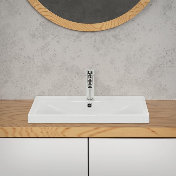 ML-Design Håndvask i hvid keramik 51x15;5x41;5 cm firkantet inkl. afløbsventil; indbygningsvask med overløb; opvaskeservant; håndvask til badeværelse