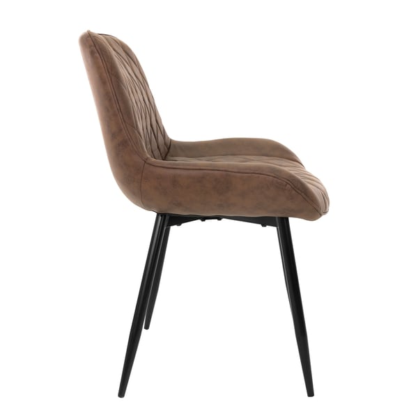 ML-Design 4-delt sæt spisestuestole med ryglæn og armlæn; brun; PU-kunstlæder sæde; metalben; køkkenstole; polstrede stole til stuen