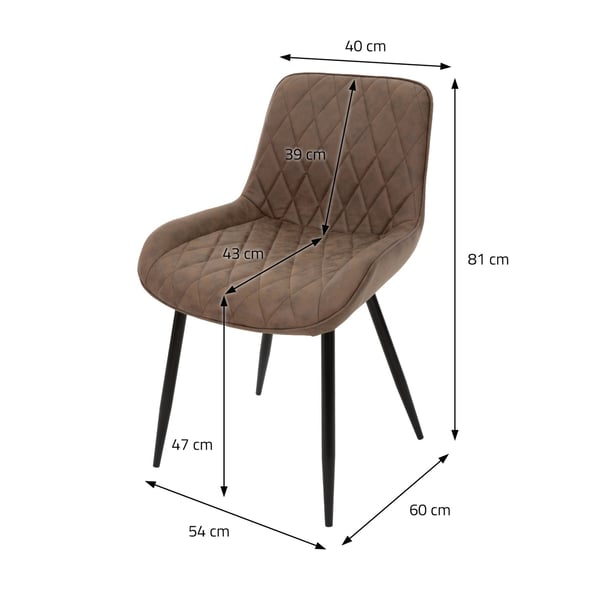 ML-Design 4-delt sæt spisestuestole med ryglæn og armlæn; brun; PU-kunstlæder sæde; metalben; køkkenstole; polstrede stole til stuen