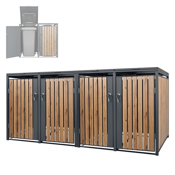 ML-Design Affaldscontainerboks til 4 affaldsspande 240L 264x80x116;3cm Antracit-Eg; Stål; vejrbestandig; Låsbar affaldscontainerbeklædning med