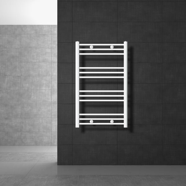 Opvarmet håndklæde radiator med opvarmning element 600 W ECD Germany Model Sahara 600 x 800 mm hvid lige sidetilslutning håndklædeholder
