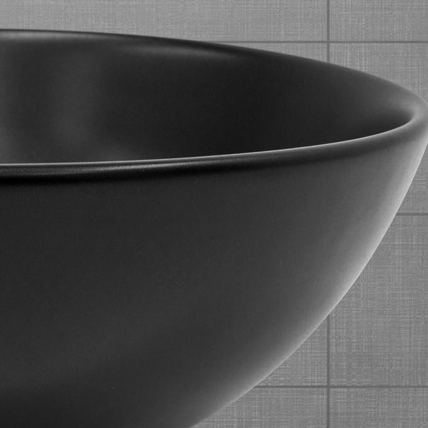 ML-Design Keramisk Vask i Mat Sort Ø 280 x 150 mm med Afløbsventil; Rund Overfladevask; Moderne Håndvask; Vaskeskål; Håndvask til Badeværelse /