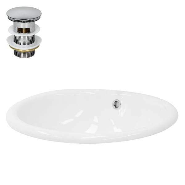 ML-Design Håndvask i hvid glanset keramik 49x19;5x40;5cm oval inkl. afløbsventil; indbygningsvask med overløb; badeværelse; opvaskvask; indbygget