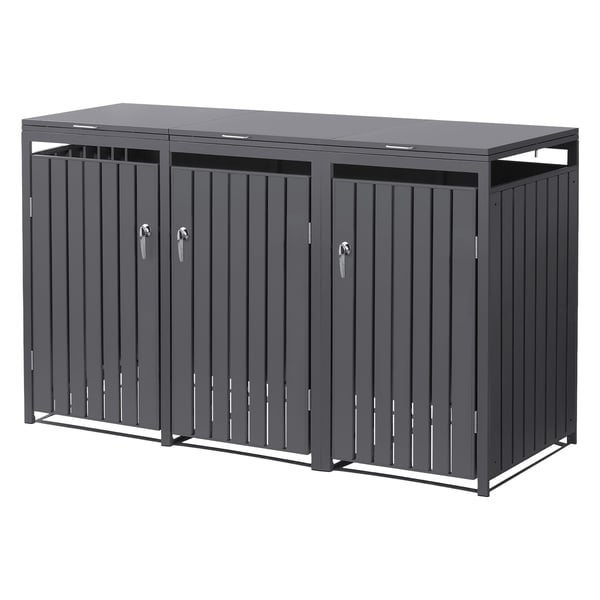ML-Design Affaldsbeholderboks til 3 containere; 240L; 200x80x116;3 cm; Antracit; Stål; vejrbestandig; Låsbar affaldsbeholderbeklædning med klaplåg/3