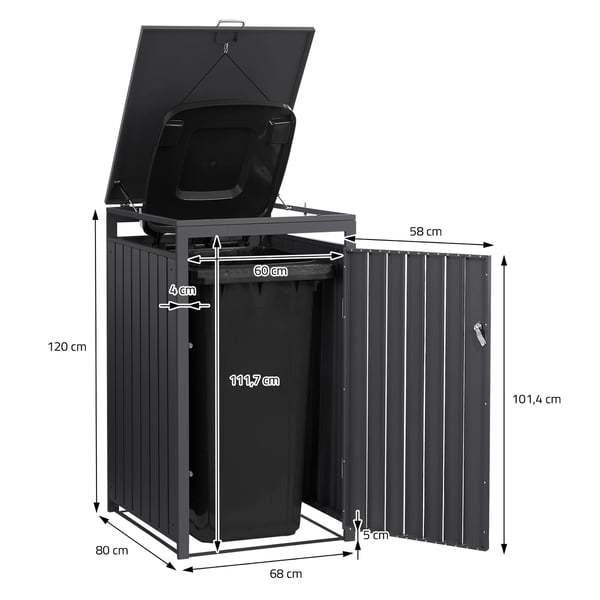 ML-Design Affaldsbeholderboks til 3 containere; 240L; 200x80x116;3 cm; Antracit; Stål; vejrbestandig; Låsbar affaldsbeholderbeklædning med klaplåg/3