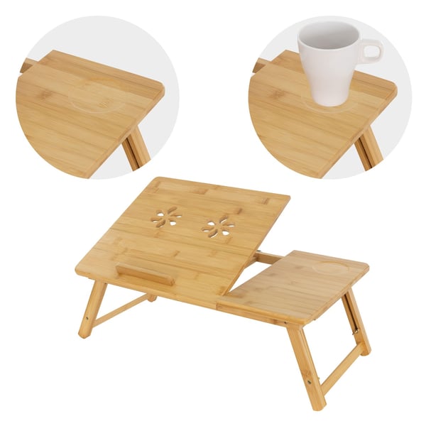 ML-Design Laptoptabel i bambus til sengen/sofaen; justerbar i højden og sammenklappelig; 4 forskellige vinkler; til læsning og morgenmad;