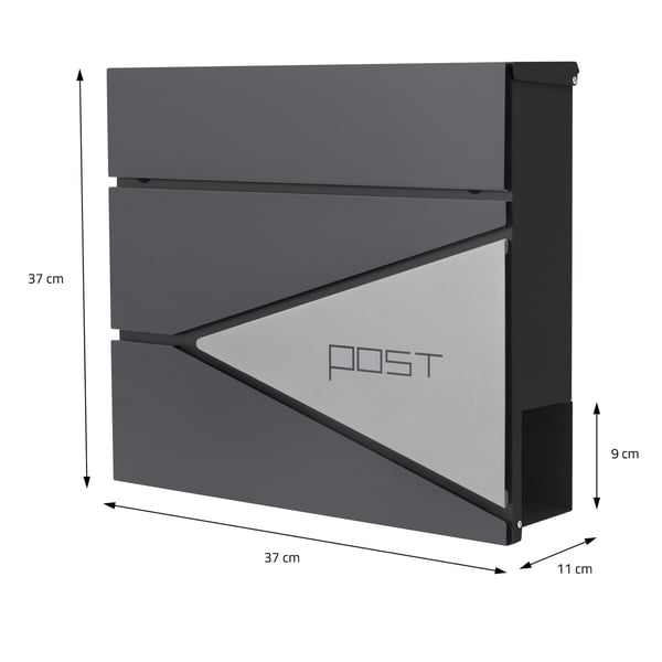 ECD Germany Standpostkasse med avisfag; designpostkasse med stolpe; postkasseanlæg; postkassestativ antracit 170 cm rustfrit stål; postkasse