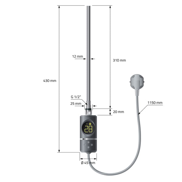 Badeværelsesradiator elektrisk med varmeelement 300W 500x800 mm antracit buet