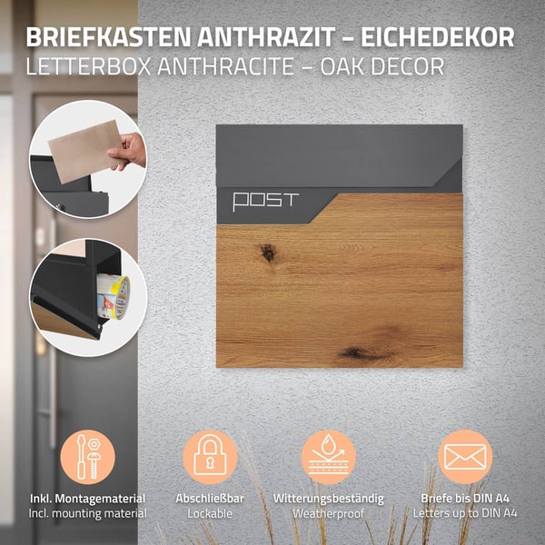 ECD Germany Standpostkasse med avisfag; designpostkasse med stolpe; postkasseanlæg; postkassestativ sølv 120 cm rustfrit stål; postkasse