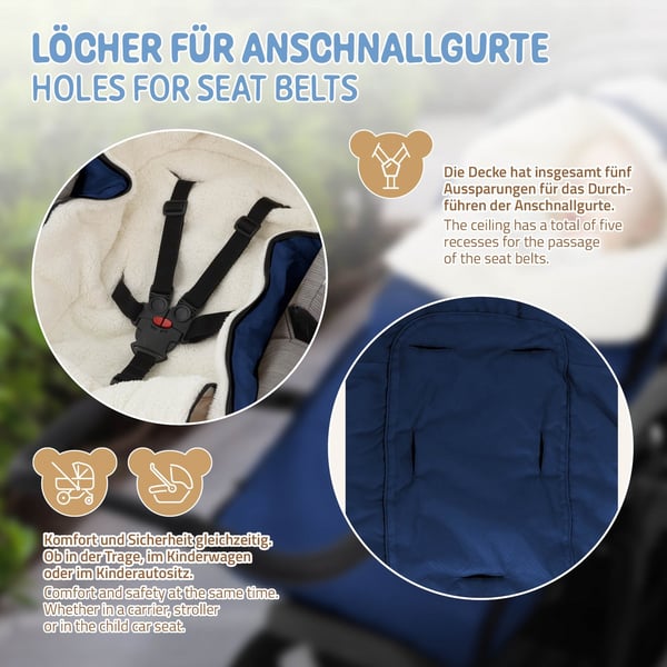 Joyz Babyfußsack; Blå; Universal Fodpose til Babysæde; Barnevogn & Klapvogn; Sædeunderlag i Fleece; Hyggepose med Lynlås; Hovedstykke & Lomme;