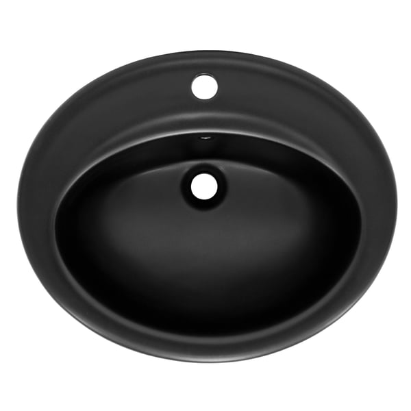 ML-Design Keramisk Vask i Mat Sort 57x48;5x19;5 cm Oval med Afløbssæt; Indbygningsvask med Overløb; Overfladevask Håndvask; til Badeværelse