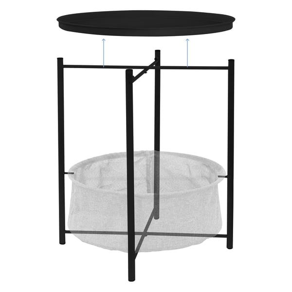 ML-Design Sivupöytä pyöreä Ø46xK51 cm Musta; metallista valmistettu; sohvapöytä kangaskorilla ja irrotettavalla tarjottimella; säilytystilana toimiva