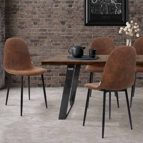 ML-Design 4-delt sæt spisestuestole med ryglæn; brun; skandinavisk vintage polstret stol med metalben; sæde i PU-kunstlæder; ergonomisk køkkenstol