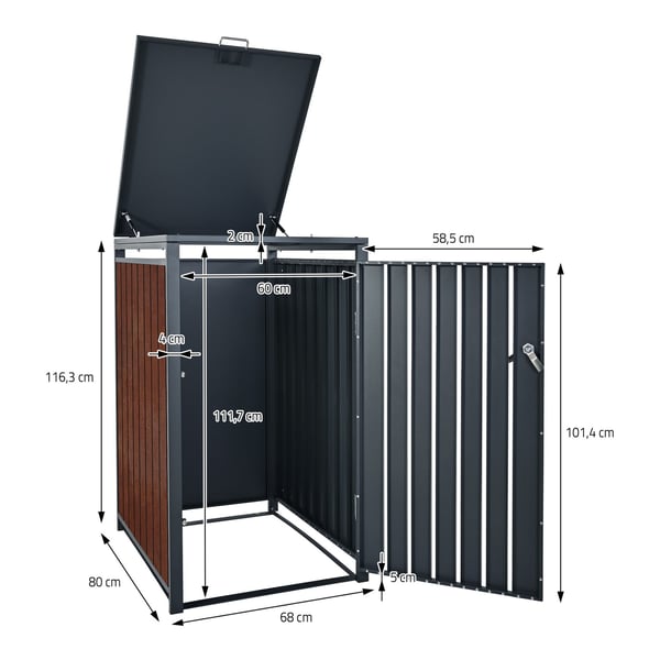 ML-Design Affaldsbeholderboks til 1 beholder; 240L; 68x80x116;3 cm; Antracit-rustoptik; Stål/Cortenstål; Låsbar affaldsbeholderbeklædning med