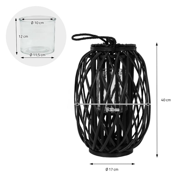 Reed Lantern with Handle Set of 2 Black Tillverkad av miljövänlig rotting