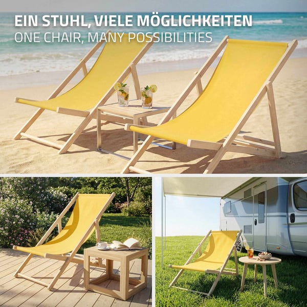 ECD Germany 2 stk. Foldbar solstol; gul; af træ; justerbar ryglæn; 3 positioner; op til 120 kg; solseng havebænk strandstol træklapstol; til have;