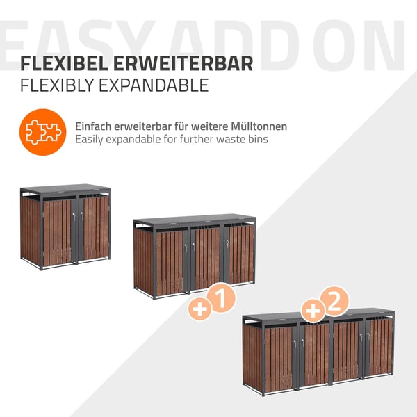 ML-Design Affaldsbeholderboks til 2 containere; 240L; 132x80x116;3 cm; Antracit-rustoptik; lavet af stål/cortenstål; Låsbar affaldsbeholderbeklædning
