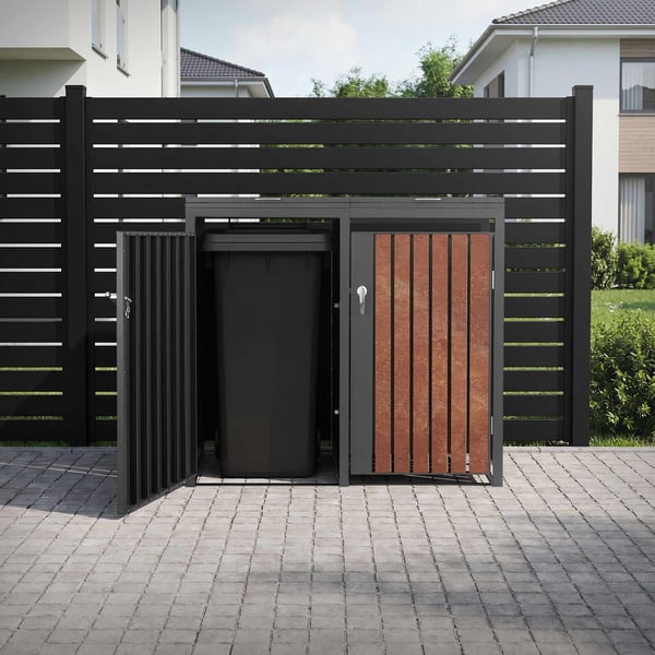 ML-Design Affaldsbeholderboks til 2 containere; 240L; 132x80x116;3 cm; Antracit-rustoptik; lavet af stål/cortenstål; Låsbar affaldsbeholderbeklædning