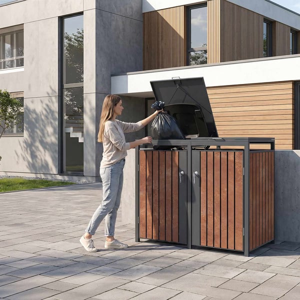 ML-Design Affaldsbeholderboks til 2 containere; 240L; 132x80x116;3 cm; Antracit-rustoptik; lavet af stål/cortenstål; Låsbar affaldsbeholderbeklædning