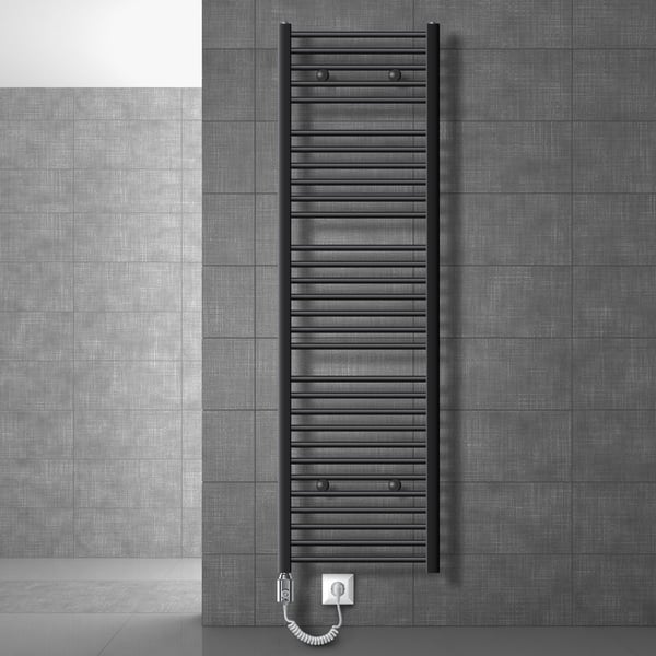 LuxeBath Elektrisk Badeværelsesradiator Sahara 500x1800 mm Antracit buet sideforbindelse & varmestav 1200W termostat & digitalt display
