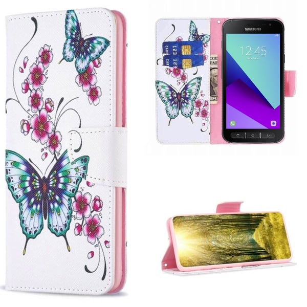 Lompakkokotelo Samsung Xcover 4 – Perhosia ja kukkia
