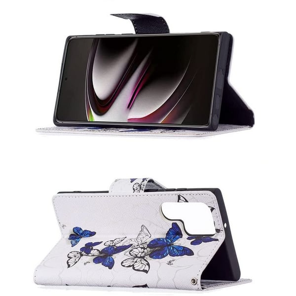 Pung Etui Samsung Galaxy S24 Ultra - Blå og Hvide Sommerfugle
