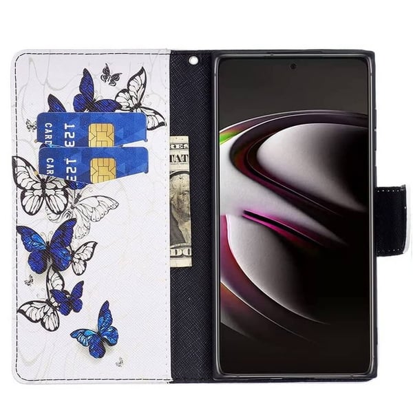 Pung Etui Samsung Galaxy S24 Ultra - Blå og Hvide Sommerfugle