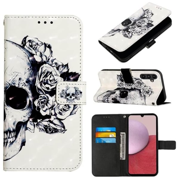 Pung Etui Samsung Galaxy A15 - Dødningehoved / Roser