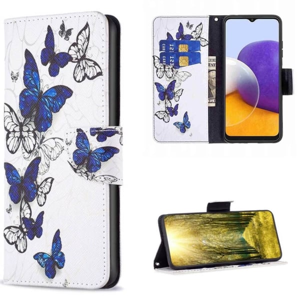 Pung Etui Samsung Galaxy A35 - Blå og Hvide Sommerfugle