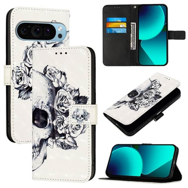 Pung Etui Google Pixel 10 Pro XL - Dødningehoved / Roser