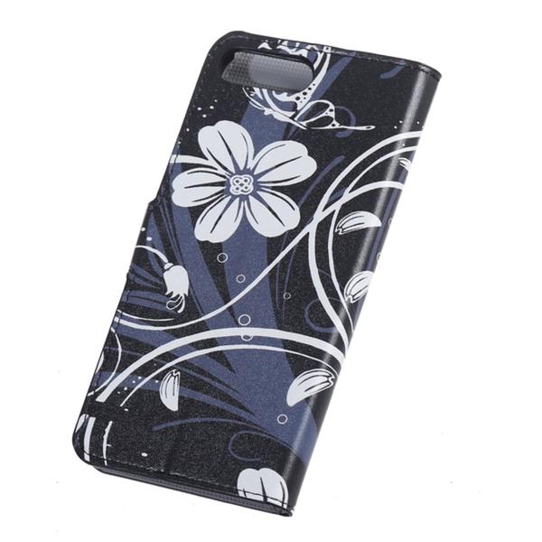 Lompakkokotelo iPhone 7 Plus – Musta kukkakuvioilla