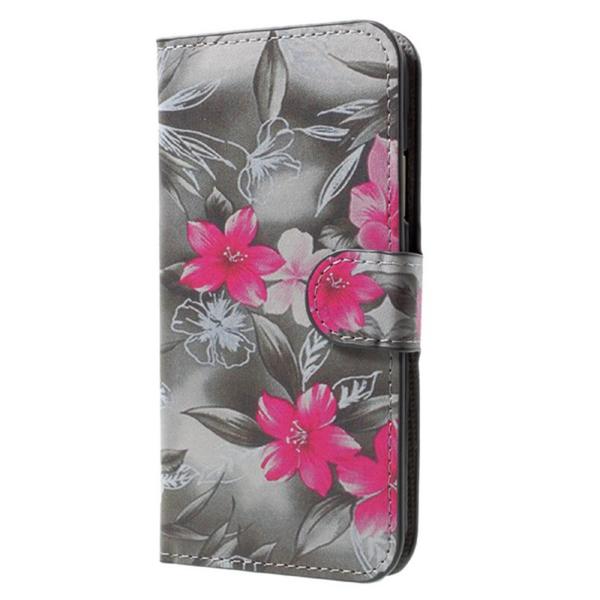 Lompakkokotelo iPhone X / iPhone Xs - Mustavalkoinen kukkakuvio