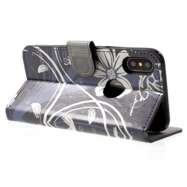 Pung Etui iPhone X / iPhone Xs - Sort med Blomster