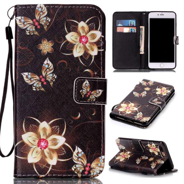 Pung Etui Apple iPhone 8 Plus – Blomster i Guld